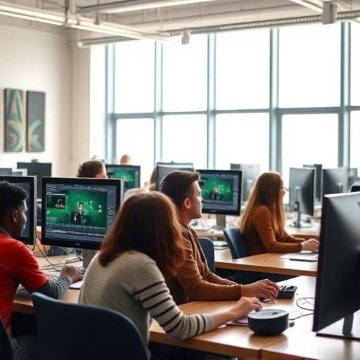 Des étudiants participant à un atelier de montage dans une salle informatique
